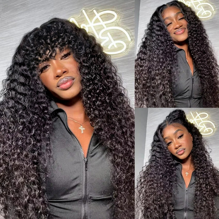 One Wig Two Styles | Glueless 5x5 Curly Wave Lace Closure Wig With Removable Bangs