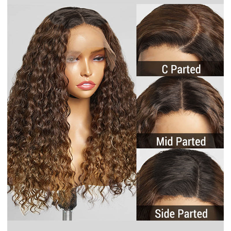 Wear & Go | Water Wave Dark Brown to Chestnut Brown Wig Deep Wave Pre-Bleached Glueless Wig