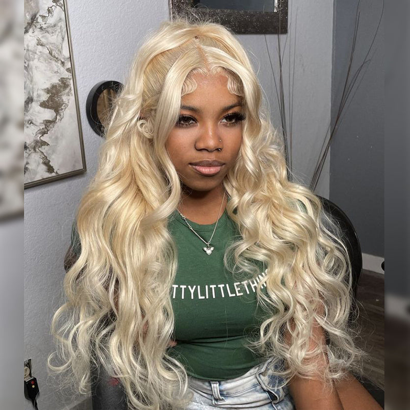 TUME #613 Blonde Loose Body Wave Wig Transparent 13x6 Full Frontal Lace Wig 100% Virgin Human Hair