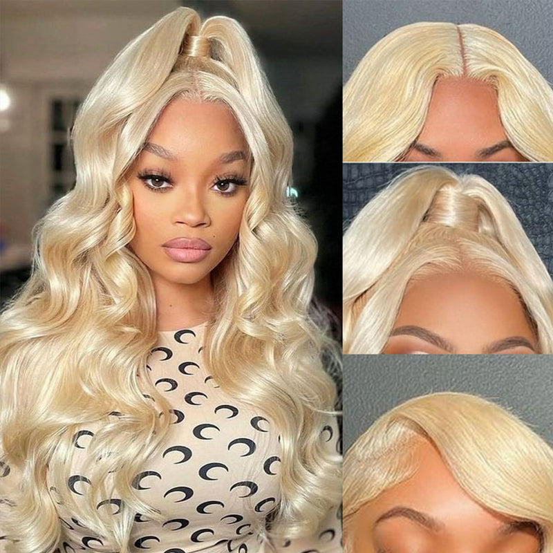 TUME #613 Blonde Loose Body Wave Wig Transparent 13x6 Full Frontal Lace Wig 100% Virgin Human Hair