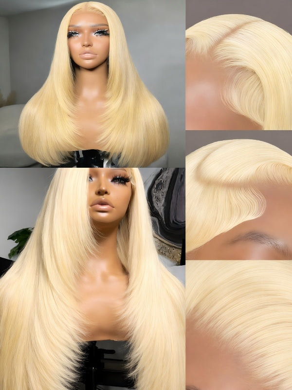 #613 Blonde Butterfly Layered Cut Silky Straight Wig 7x6/13x6 Lace Human Hair Wigs