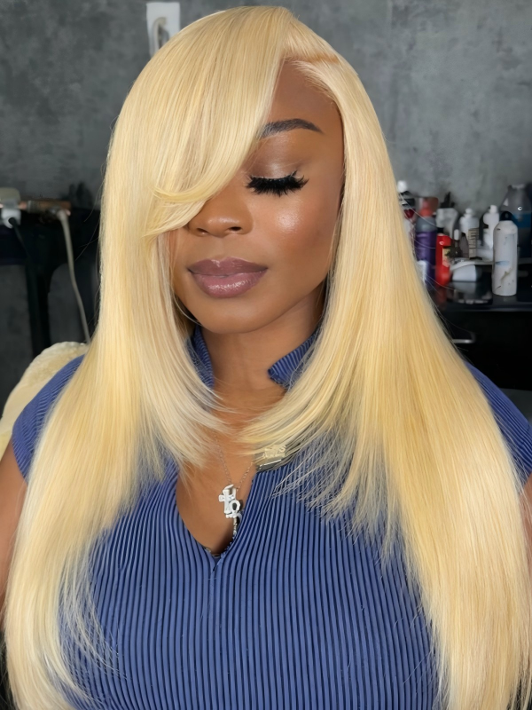 #613 Blonde Butterfly Layered Cut Silky Straight Wig 7x6/13x6 Lace Human Hair Wigs