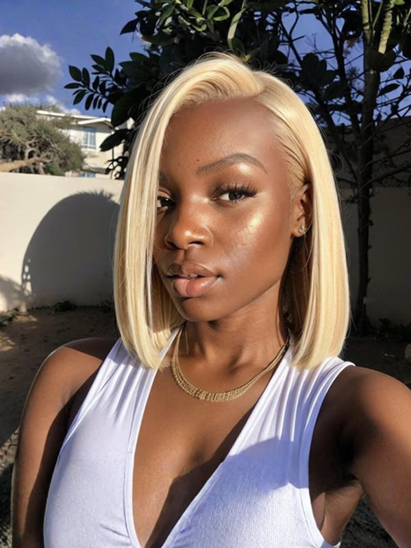 #613 Blonde Color Bob 13x6 HD Transparent Lace Frontal Bob Wig 100% Virgin Human Hair
