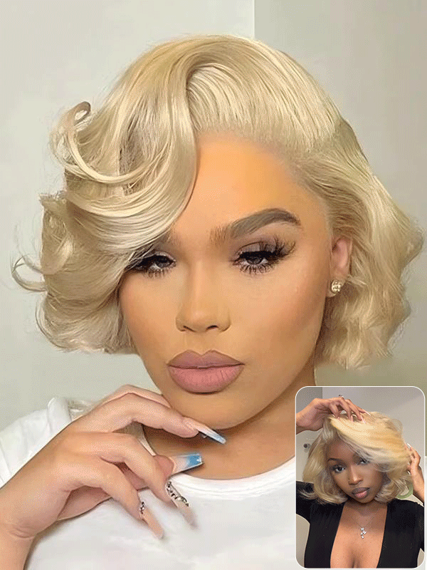 #613 Blonde Pixie Cut Loose Body Wave Wig Short 7x6/13x6 Full Frontal Lace Human Hair Wigs