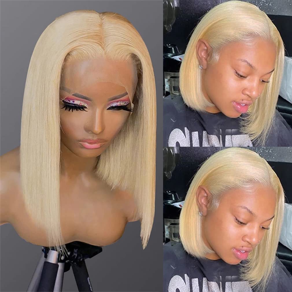 TUME #613 Blonde Color Bob 13x4 HD Transparent Lace Frontal Bob Wig 100% Virgin Human Hair