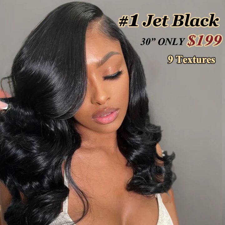 Fast Shipping  | #1 Jet Black 13x6 FULL Lace Frontal Wig 16-34 Inches Human Hair Wigs