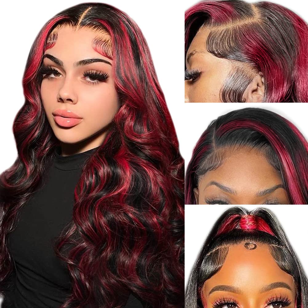 1B/99J Highlight Color Wig Body Wave Human Hair Transparent Lace Front Wig