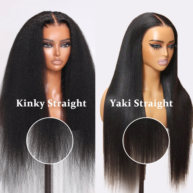 Glueless Kinky Straight Lace Closure Wig Silky Press Yaki Straight Pre Bleached Human Hair Wig