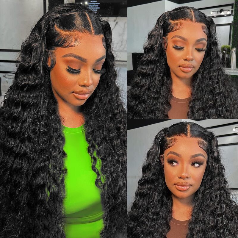 16 Inch Deep Wave 16-34 Inches Deep Wave 13x6 HD Transparent Lace Front Human Hair Wigs ...