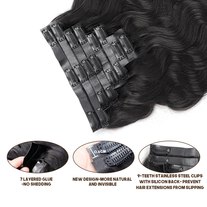 8 Pieces/Set Seamless PU Clip-Ins  Body Wave Hair Extensions Clip In Human Hair Extension