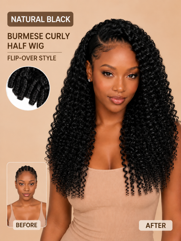 Black Friday Pre-Sale | 3 in 1 Half Wig Burmese Curly Wig Glueless Flexi Fit Drawstring Wig