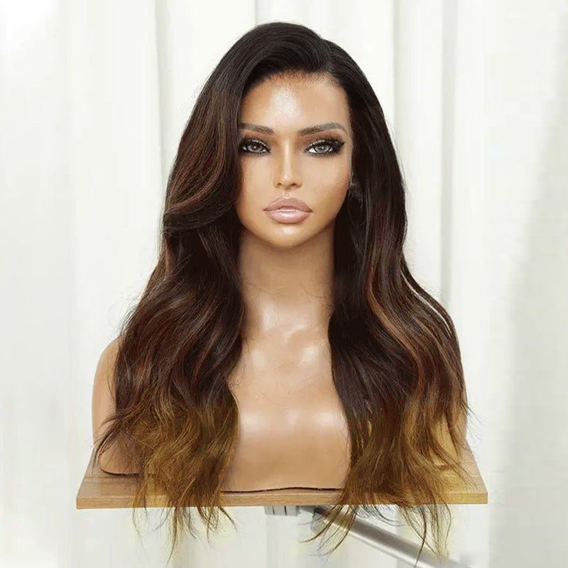 Wear & Go | Brown Straight Pre-Bleached Glueless Wig Black Brown Hair with Chestnut Brown Highlights Lace Wigs