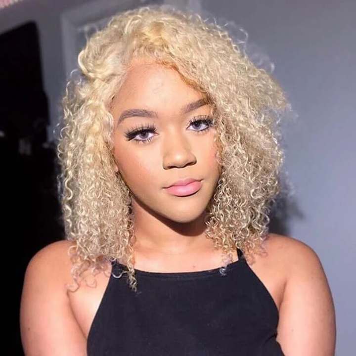 Blonde Curly Wavy 9x6 Flexi-Fit Invisi Drawstring Cap #613 Blonde Bob 100%Human Hair
