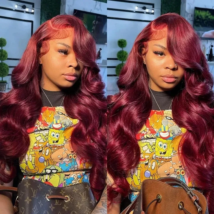 Flash Sale | bigekane Recommend 99J Burgundy 13x6 Body Wave Wig 16-34 Inches Transparent Lace Front Human Hair Wig