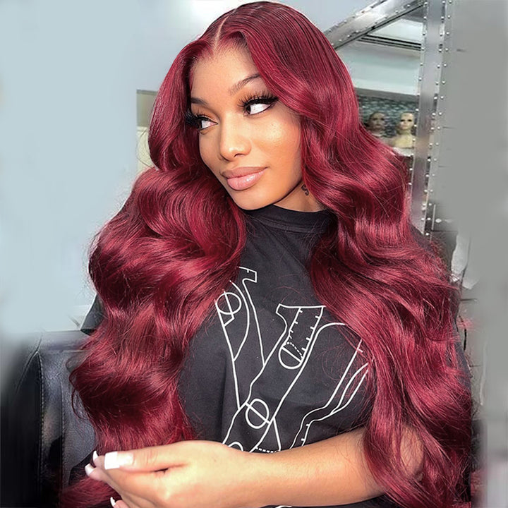 99J Burgundy Color Body Wave Human Hair Wig 13x6 Lace Frontal Wig