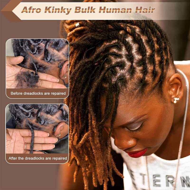 Afro Kinky Bulk Human Hair Braiding Hair for Dreadlocks, Locs Repair, Dreadlock Extensions, Twists, Braids