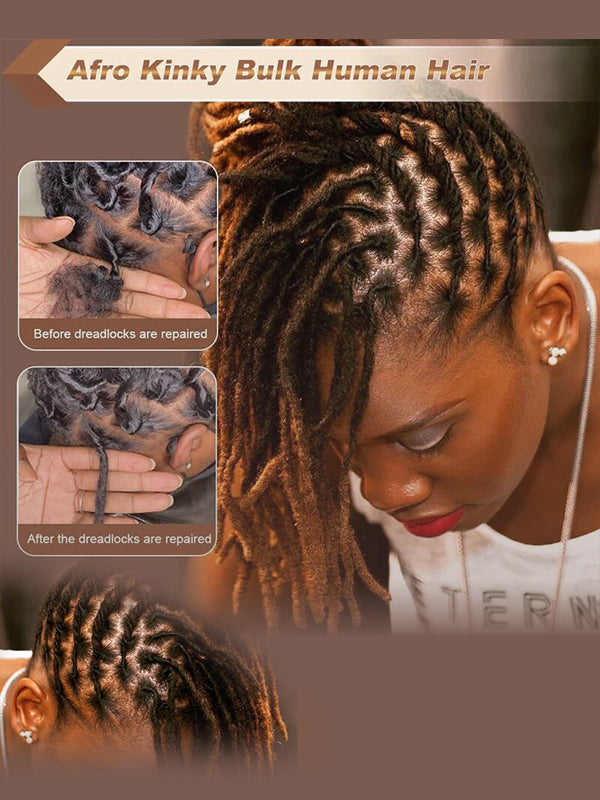 Afro Kinky Bulk Human Hair Braiding Hair for Dreadlocks, Locs Repair, Dreadlock Extensions, Twists, Braids