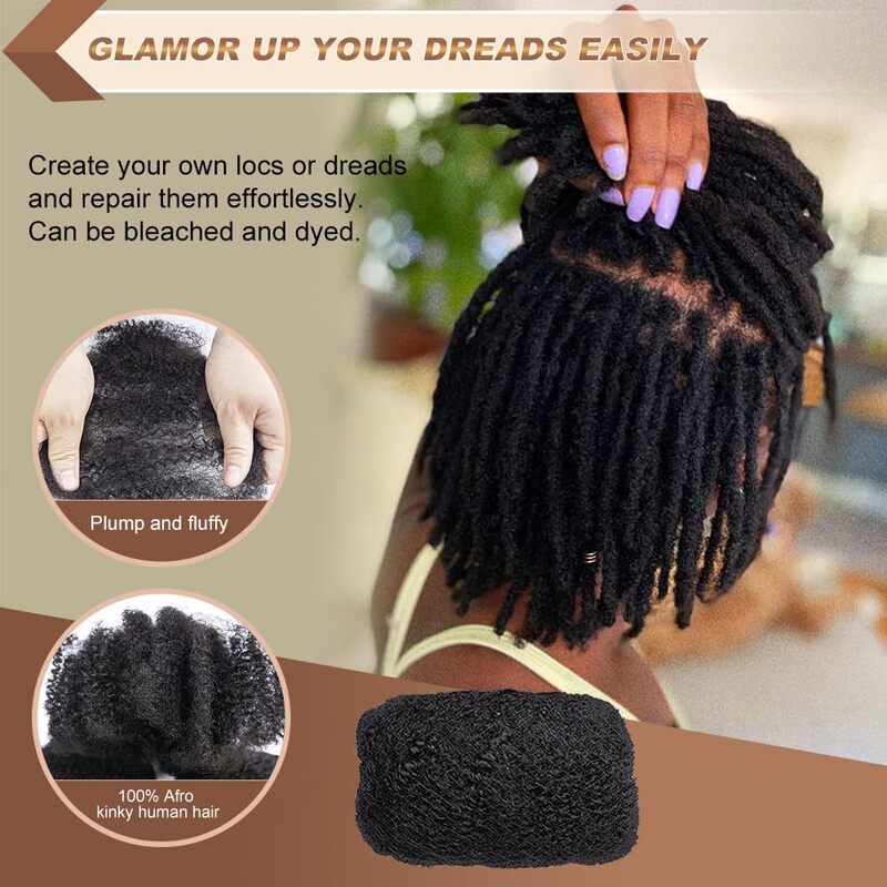 Afro Kinky Bulk Human Hair Braiding Hair for Dreadlocks, Locs Repair, Dreadlock Extensions, Twists, Braids
