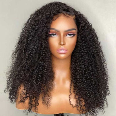 Glueless 4A/4B Afro Kinky Coily Lace Closure Wig Kinky Curly Pre Bleached Human Hair Wig