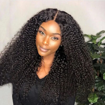 Glueless 4B 4A Afro Kinky Coily Lace Closure Wig Kinky Curly Pre Bleached Human Hair Wig