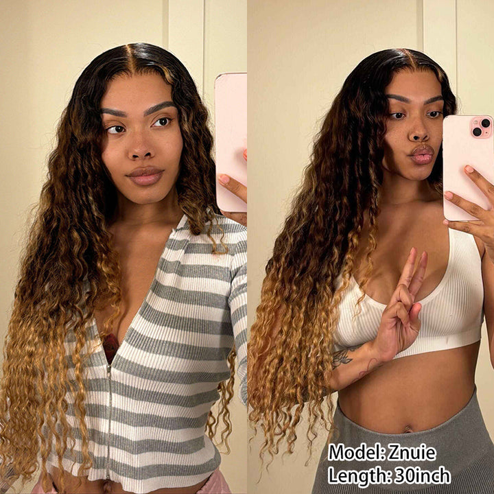 Flash Sale | Bigekane Recommend Ombre 16-34 Inches Deep Wave 13x6 Full Frontal Human Hair Wig