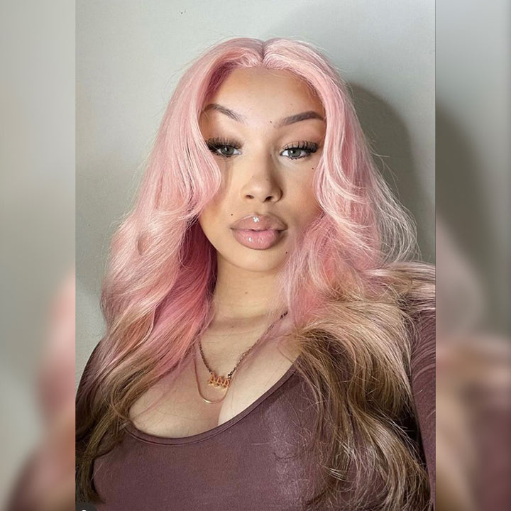 Pink & Brown Ombre 13x6 Lace Front Wigs Straight Human Hair Wigs