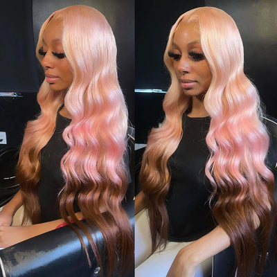 Pink & Brown Ombre 13x6 Lace Front Wigs Straight Human Hair Wigs