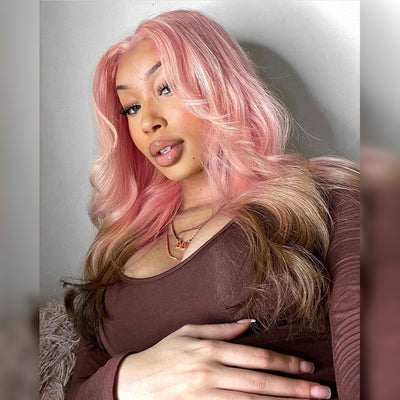 Pink & Brown Ombre 13x6 Lace Front Wigs Straight Human Hair Wigs