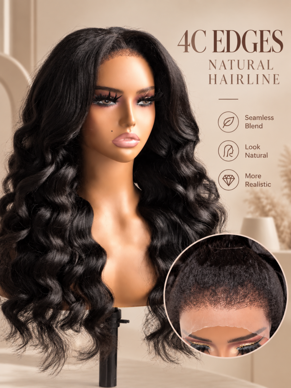 Blow Out 4C Curly Edge Hairline Kinky Body Wave 7x6/13x6 Lace Frontal Wigs With Natural Baby Hair