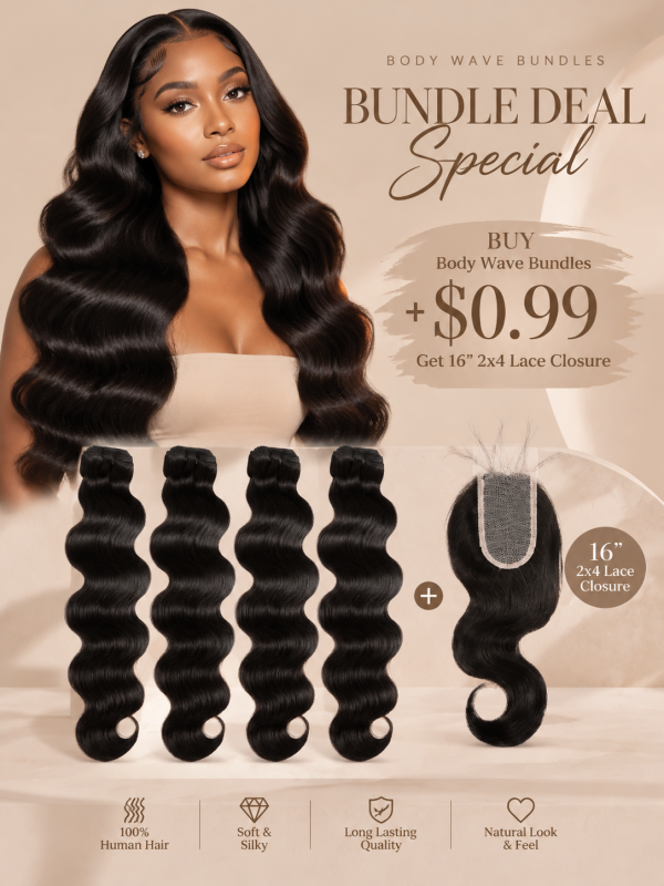 Body Wave Bundles 100% Virgin Human Hair Weave With 2x4 Lace Closure