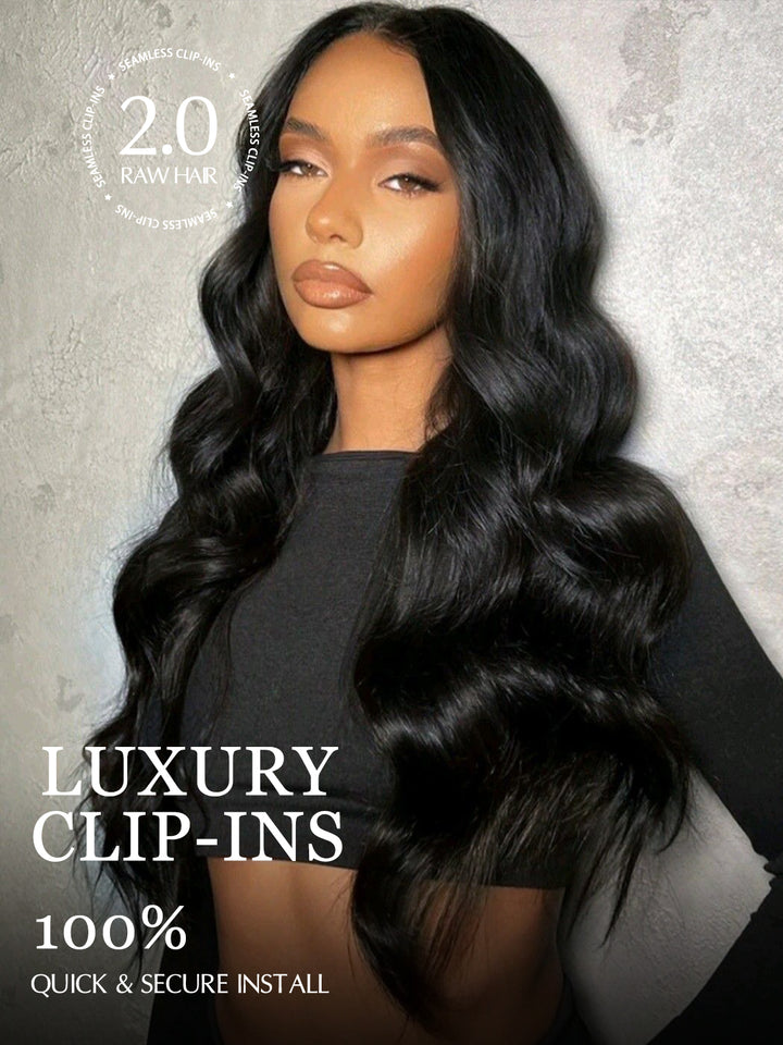 Extensions de cheveux à clips en PU Body Wave sans couture, 8 pièces avec 18 clips 