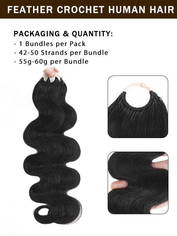 Body Wave Feather Crochet Human Hair Extensions Miracle Knots Locs Protective Style