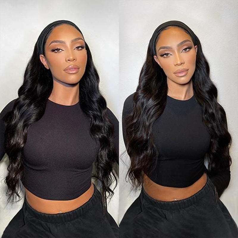 Body Wave Glueless HeadBand Wig 180% Density Virgin Human Hair Wig