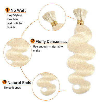 Boho 613 Blonde Bulk Hair For Braiding 100% Human Hair Extensions 100g/Set