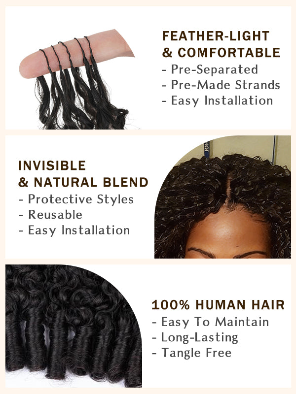 Burmese Curly Pre-Seperated Feather Crochet Human Hair Extensions for Black Women, Reusable Braiding Hair