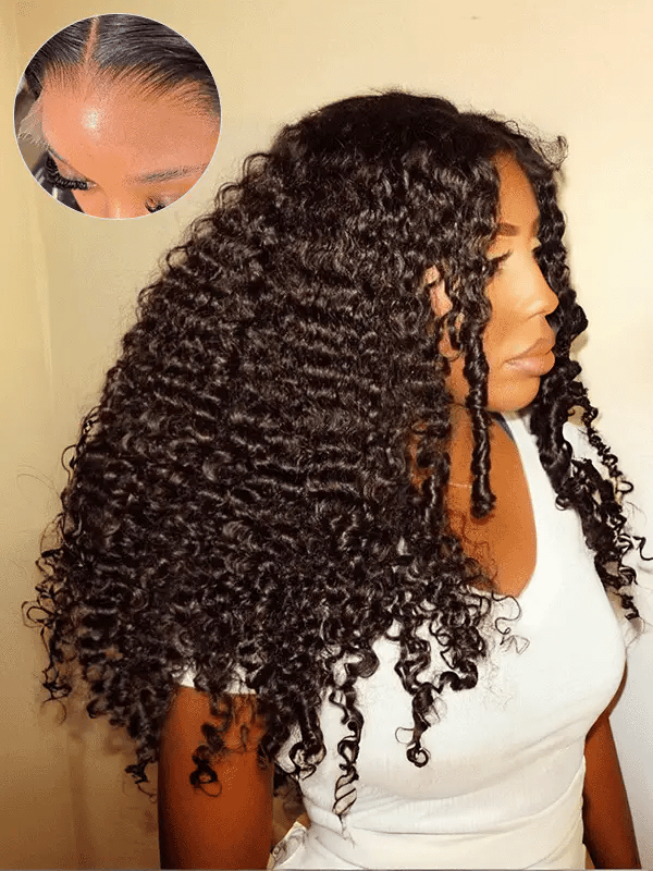 Perruque birmane bouclée sans colle, coupe flexible avec cordon de serrage, 7x6/13x6, cheveux humains en dentelle