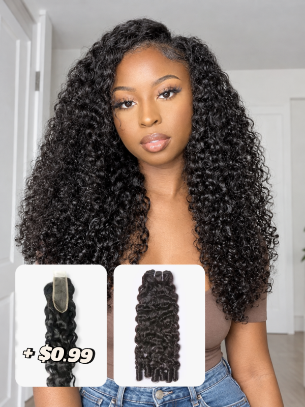 Burmese Curly Bundles 100% Virgin Human Hair Weave With 2x4 Lace Closure
