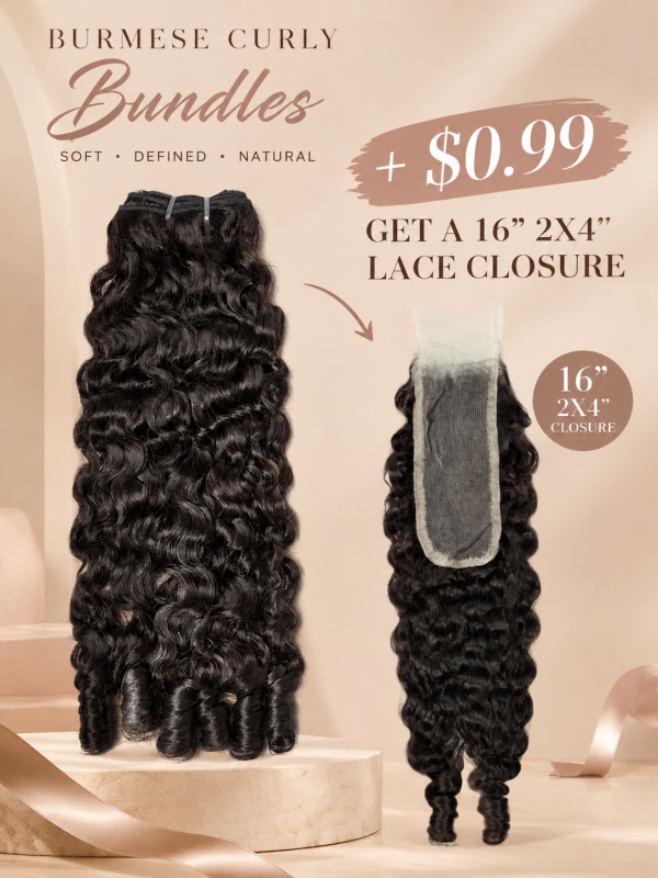 Burmese Curly Bundles 100% Virgin Human Hair Weave With 2x4 Lace Closure