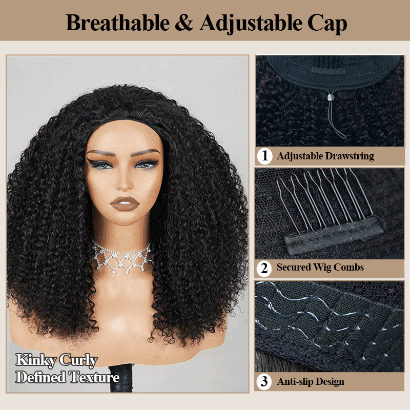 Afro Insta Wig Kinky Curly 3 IN 1 Half Wig Glueless Flexi-Fit Drawstring Wig