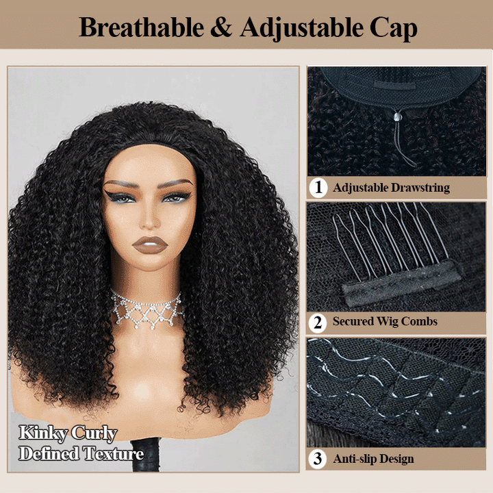 Afro Insta Wig Kinky Curly 3 IN 1 Half Wig Glueless Flexi-Fit Drawstring Wig