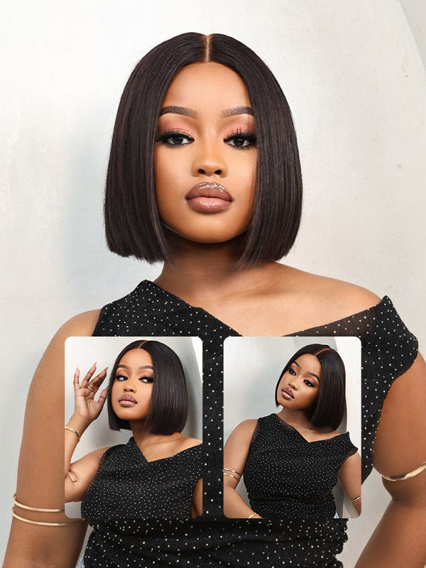 Blunt Cut Sleek Bob Wig Glueless 7x6/13x6 HD Lace Wigs Bone Straight Thick Ends Wig
