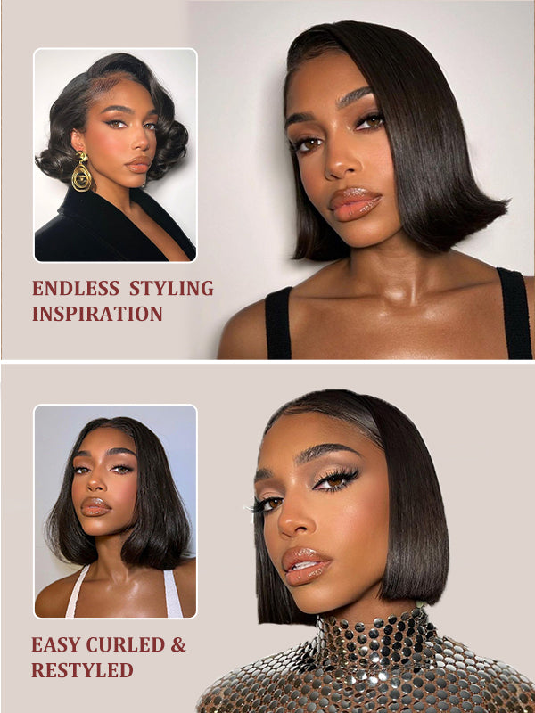 Blunt Cut Sleek Bob Wig Glueless 7x6/13x6 HD Lace Wigs Bone Straight Thick Ends Wig