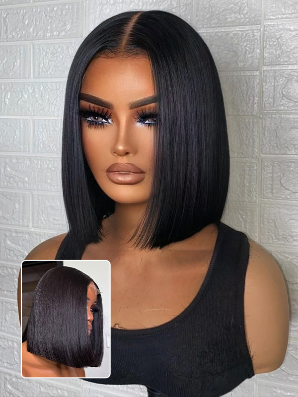 Blunt Cut Sleek Bob Wig Glueless 7x6/13x6 HD Lace Wigs Bone Straight Thick Ends Wig