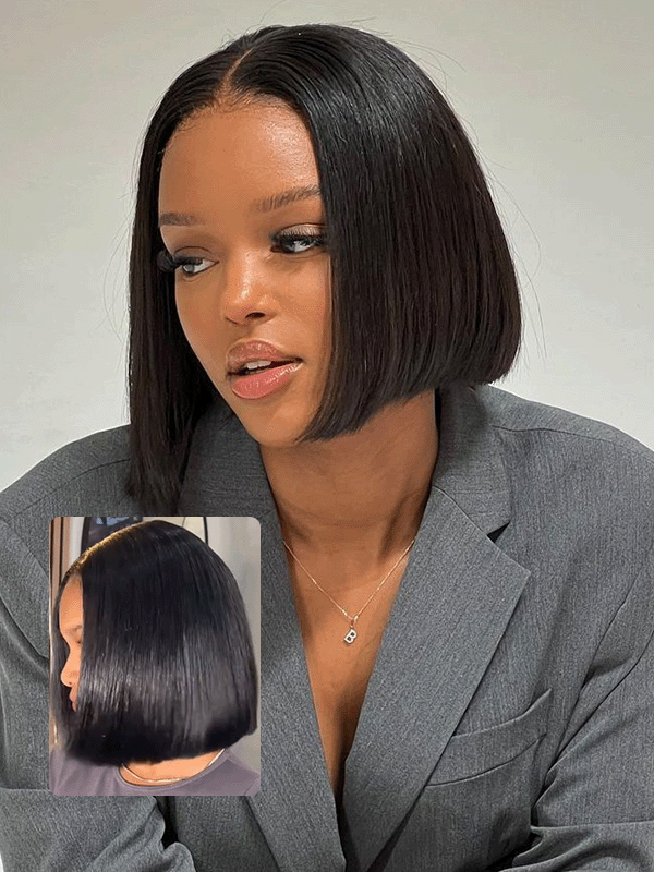 Blunt Cut Sleek Bob Wig Glueless 7x6/13x6 HD Lace Wigs Bone Straight Thick Ends Wig