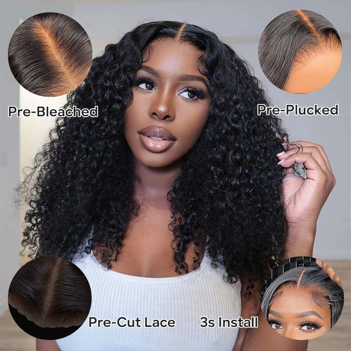 Wear & Go | Glueless Curly Wave Pre-bleached Lace Frontal Wig Dome Cap Wigs