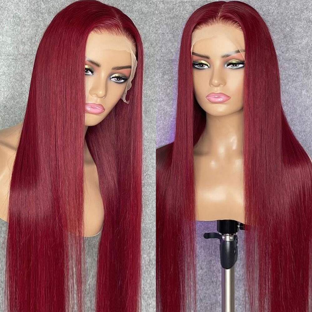 Cheetah Beauty 99J Straight Human Hair Wig Burgundy Lace Frontal Wig