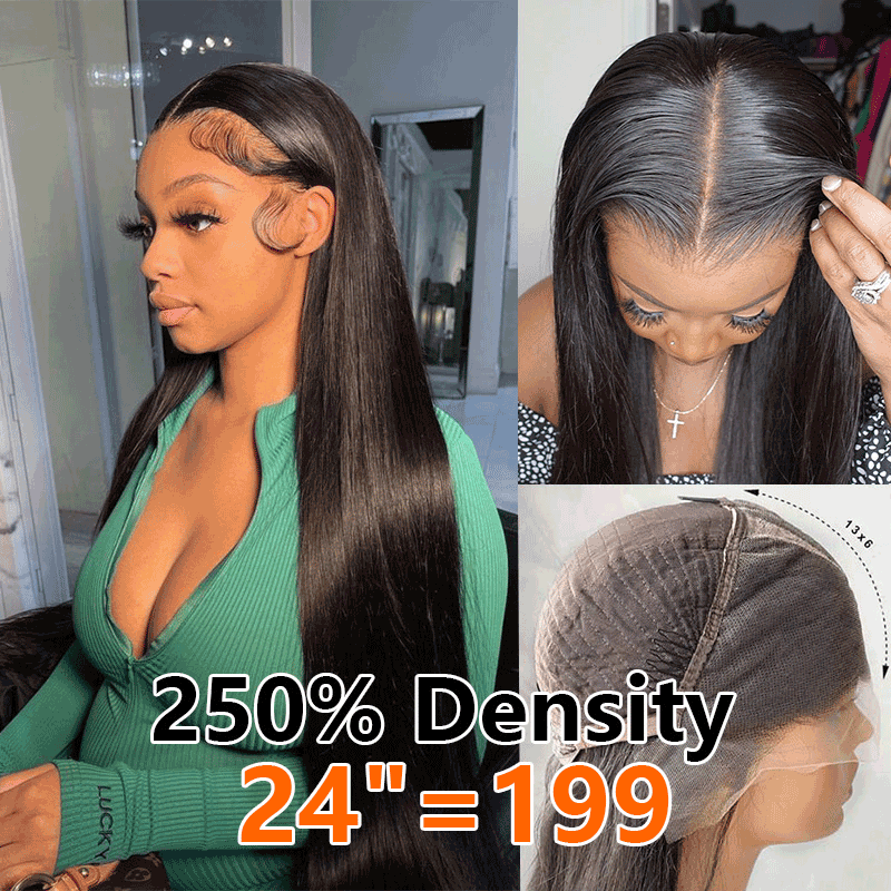 250% High Density Straight 13x6 Full Lace Frontal Human Hair Wigs