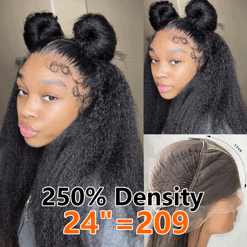250% Density 13x6 Kinky Straight Transparent Lace Front Wig 100% Virgin Human Hair