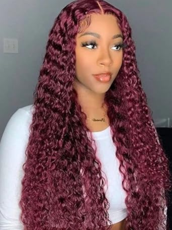 #99J Burgundy Color Curly Wave Wig HD Transparent Lace Wig 100% Virgin Human Hair