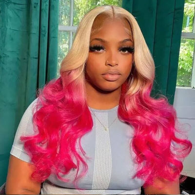 Pink Ombre Blonde Wig Body Wave Transparent Lace Wig 100% Virgin Human Hair